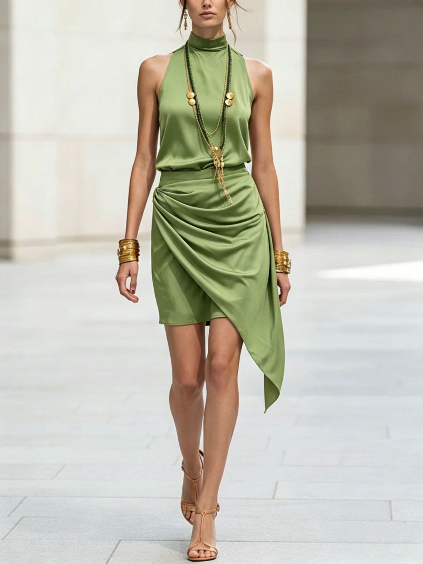 Sleeveless Double-layer Asymmetrical Hem Mini Skirt 