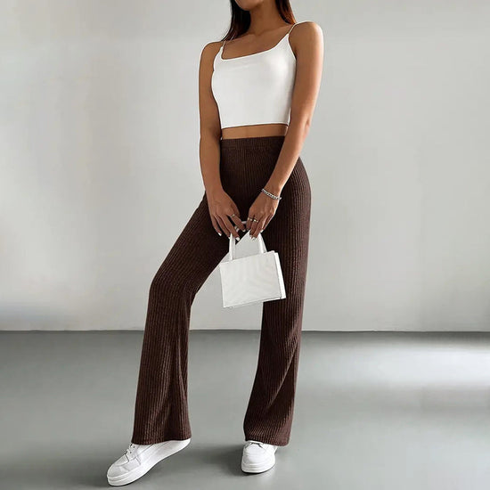 Women's Solid Color Rib-Knit Jogger Pants, Casual Stretch Pull-On Trousers For Spring And Fall 