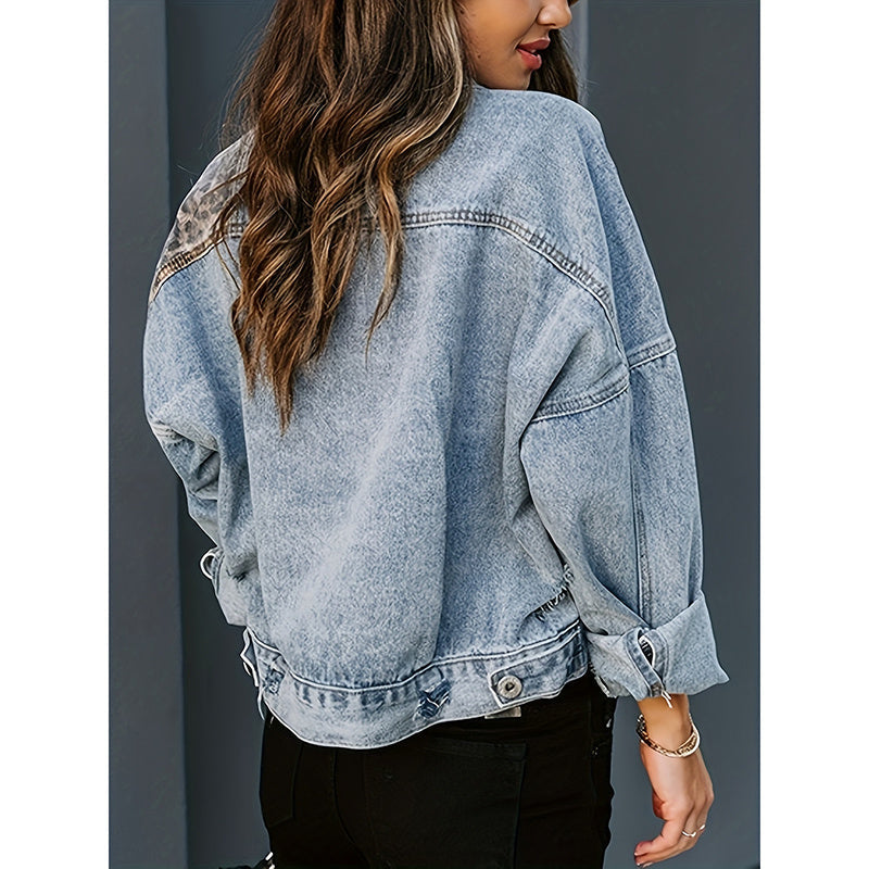 Women's Cropped Distressed Denim Jacket Ripped Button Down Jean Jacket Long Sleeve Casual Streetwear Coat CJ US