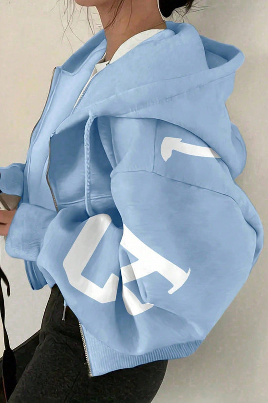 Long-sleeve Zip-up Casual Sweatshirt With A Printed Design 