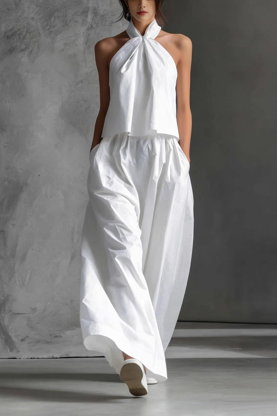 Loose Sleeveless Top High-Waisted Wide-Leg Pants Two-Piece Set for Women 