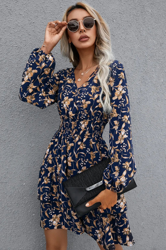 🌸 Floral Layered Surplice Balloon Sleeve Dress eprolo