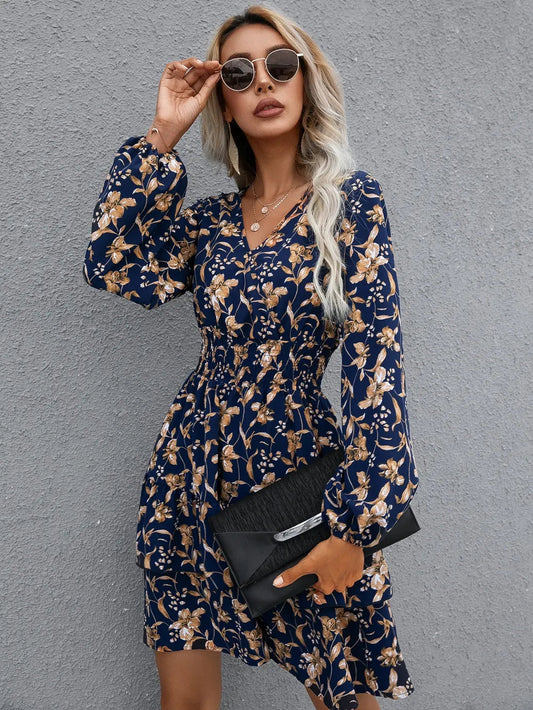 🌸 Floral Layered Surplice Balloon Sleeve Dress eprolo