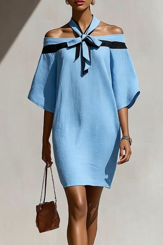 One shoulder bow collar dress 