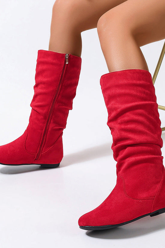 Casual Versatile Durable Comfortable Mid-Calf Boots Lightweight Pleated Side Zip Women's Leather Boots Flat Summer Boots 