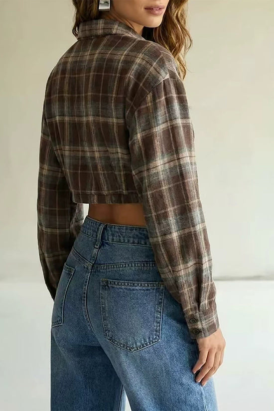 Asymmetric hem checkered short top 
