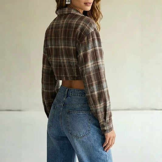 Asymmetric hem checkered short top 