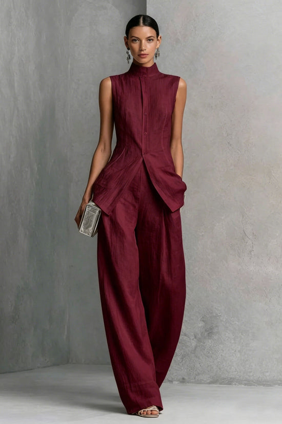 Solid color sleeveless pants set 