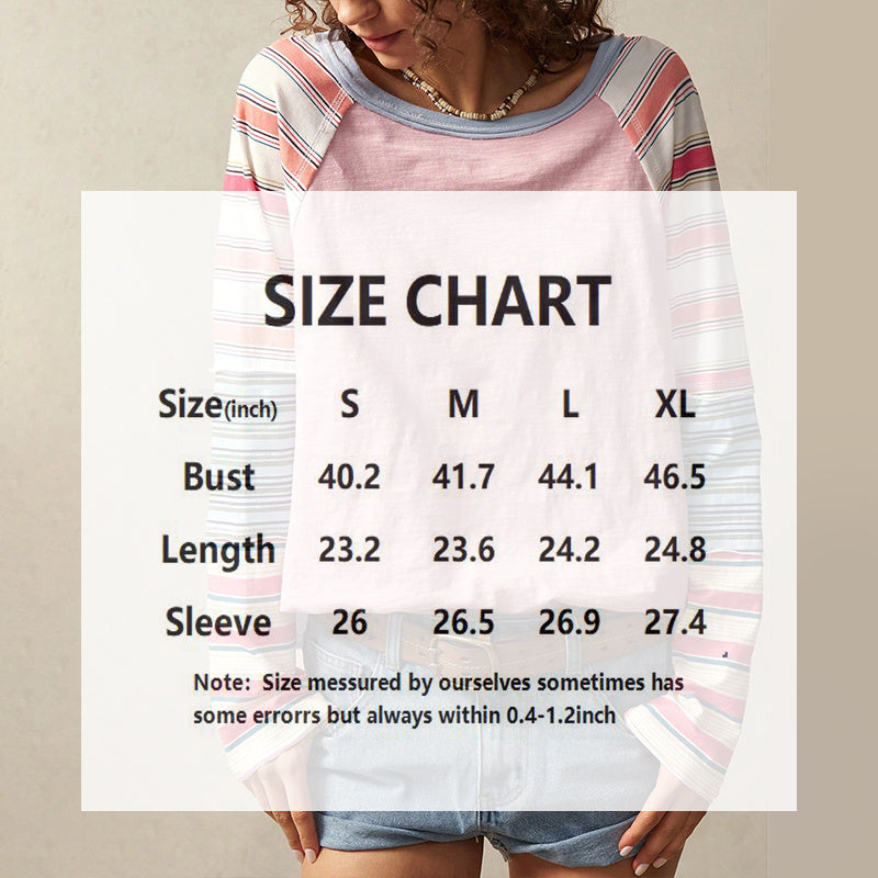Women's Striped Long Sleeve Top Round Neck Pullover With Unique Patchwork Design For Spring&Fall CJ US