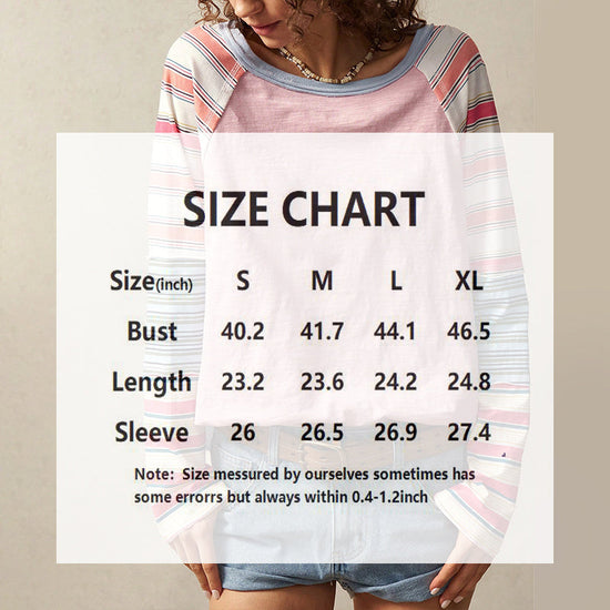 Women's Striped Long Sleeve Top Round Neck Pullover With Unique Patchwork Design For Spring&Fall CJ US