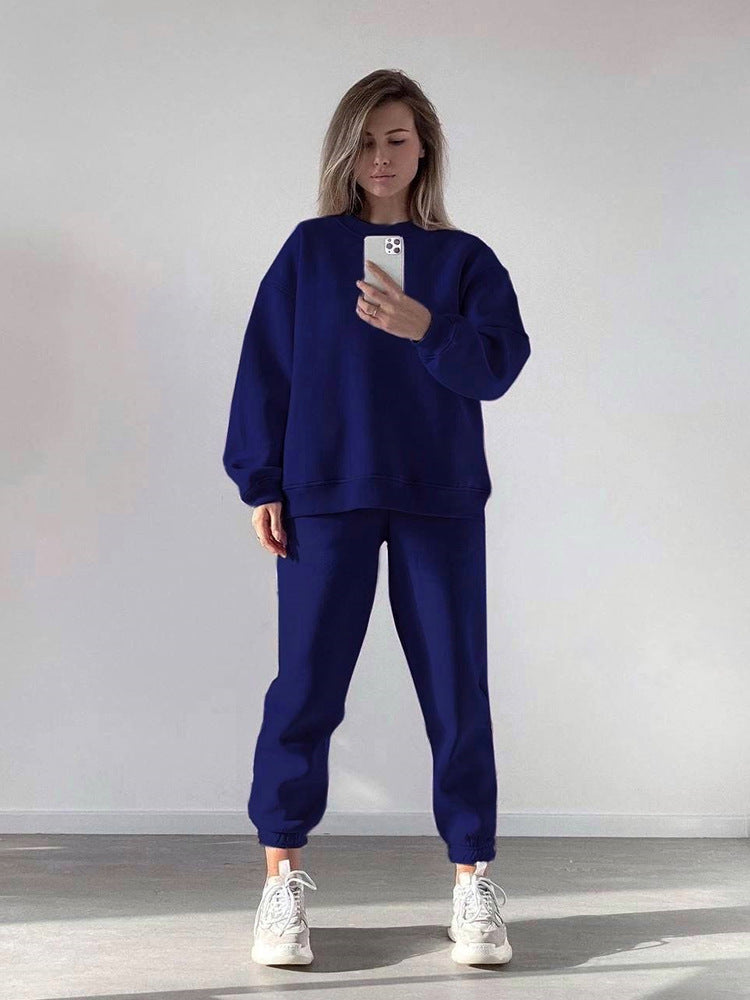 Fashionable Loose-fit Crewneck Sweatshirt With Long Sleeves And Casual Athletic Pants 