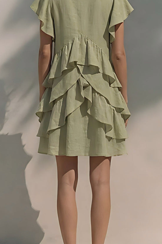 Women's V-Neck Ruffled-Edge Short-Sleeve Casual Loose Dress 