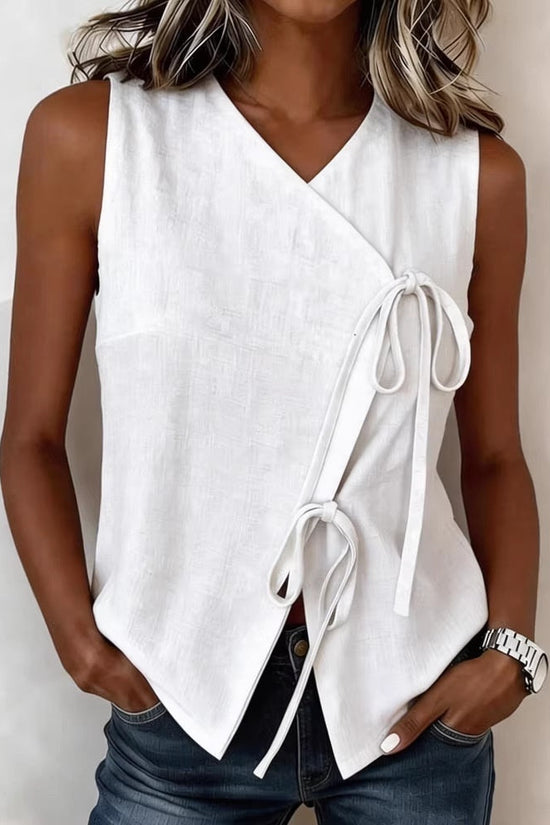 Womens Bow-Tied V-Neck Top Sleeveless Tank Top 