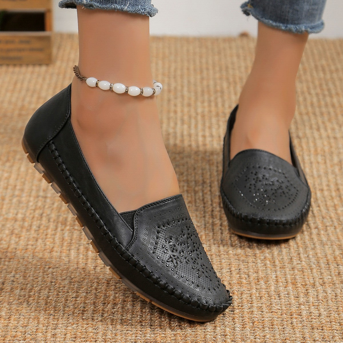 Women’s Handmade Gommino Driving Shoes – Solid‑Color Casual Flats CJ US