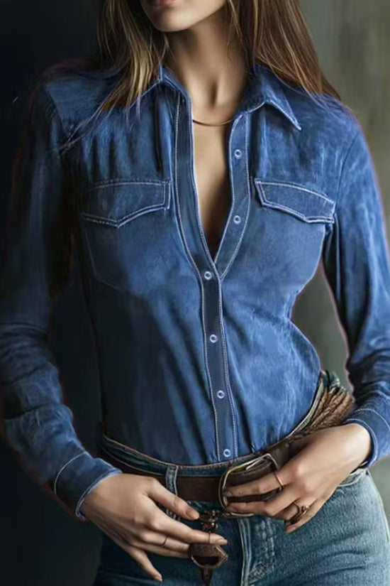Women's Long-sleeve Deerskin Velvet Blouse 