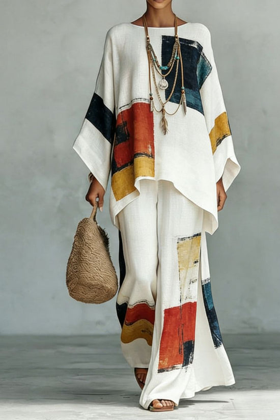 Women's Floral Print Linen Wide-Leg Two-Piece Set 