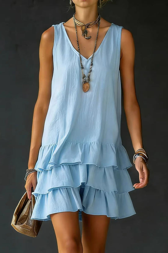 V-neck Cotton-linen Womens Fashionable Sleeveless Dress 