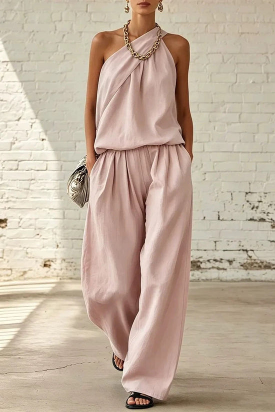 Cotton-linen Sleeveless Double-layer Top And Wide-leg Pants Set 