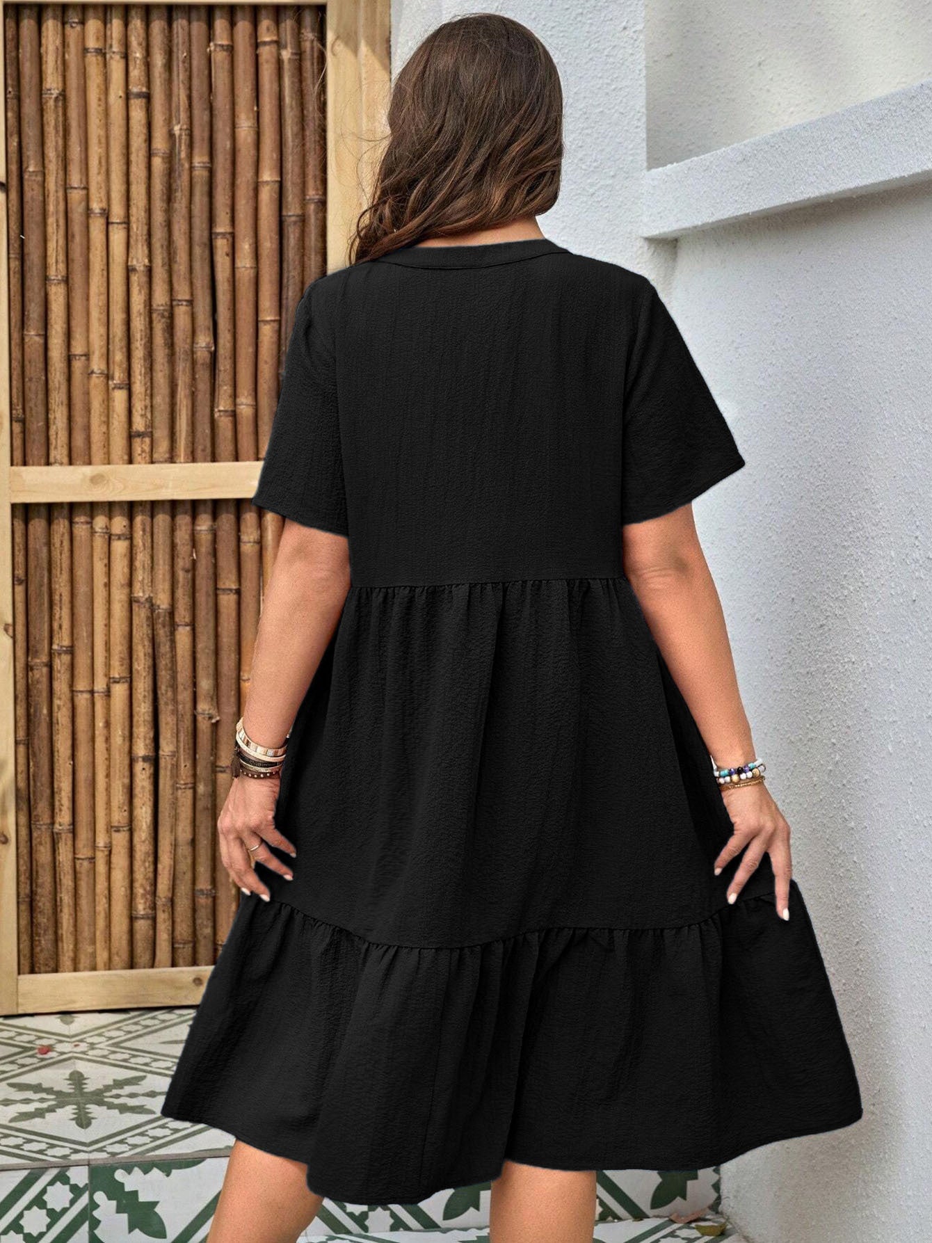 Plus-Size Button-Front V‑Neck Midi Dress CJ US