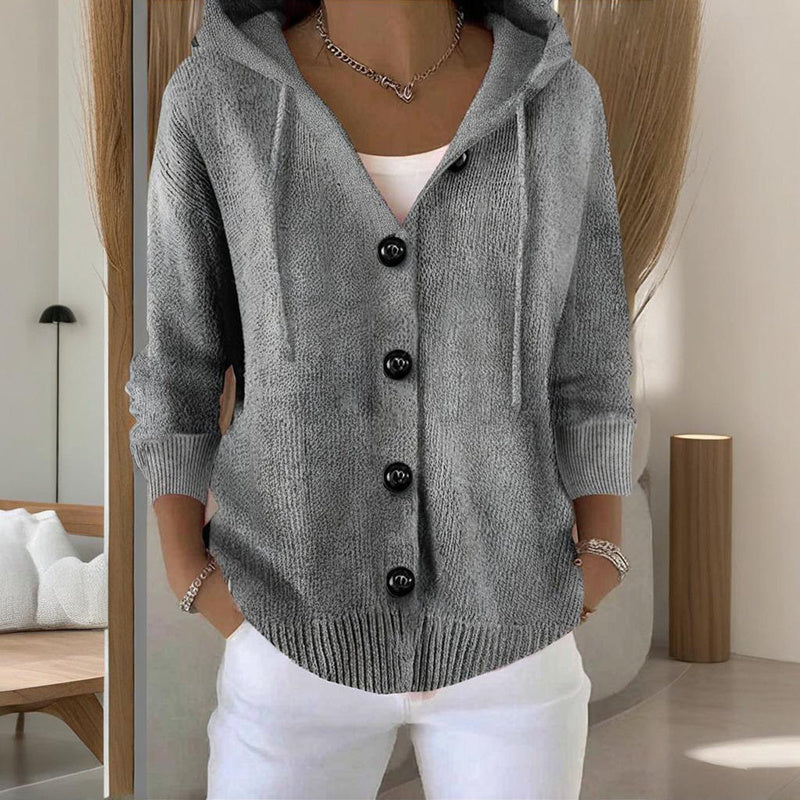 Women's Button Down Hoodie Cardigan, Long Sleeve Open Front Sweater Coat For Fall Winter 