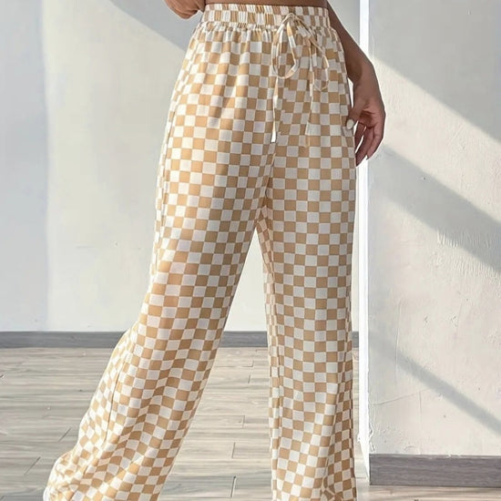 Checkerboard High-Waisted Wide Leg Pants CJ US