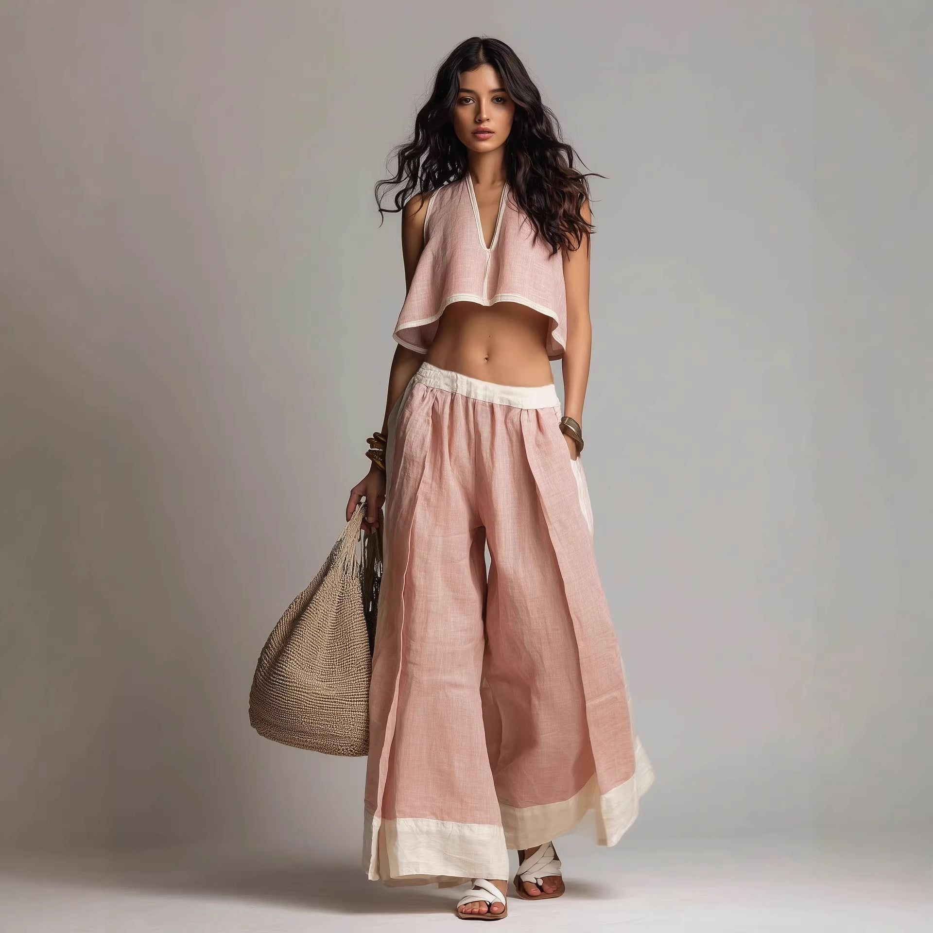 Casual Chic Solid Color Sleeveless V-Neck Set 