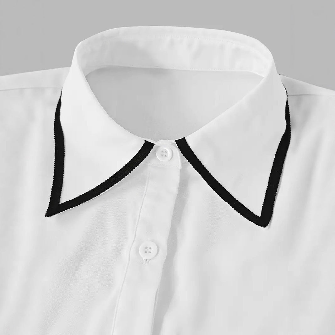 Autumn Fashion Solid Color Commute Tie Design Long Sleeve Shirt Women's Clothing 