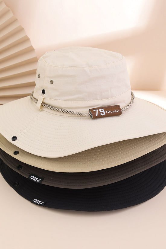 Plain-color Letter-pattern Leather Sun-protective Wide-brimmed Sunshade Outdoor Simple Style Fisherman Hat For Daily Commuting, Fishing, Mountain Climbing 