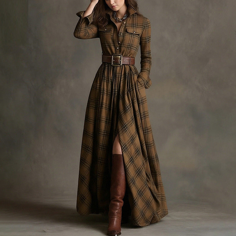 Elegant Commuter Printed Lapel Slim-Fit Dress 