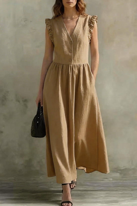 Casual Fashionable Elegant V-Neck Dress With Pockets 