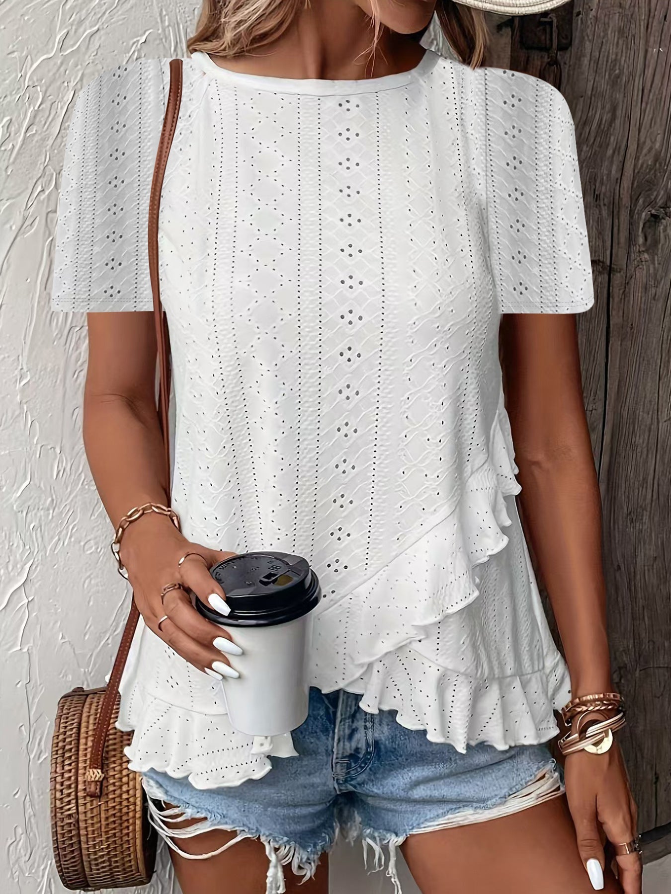 Womens Fashion Casual Solid-color Short-sleeve Crew Neck 