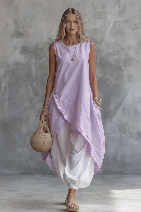 Solid-color Sleeveless Loose-fit Dress With Patch Pockets 