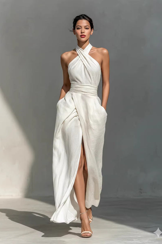 Sleeveless Elegant Slim-fit Pure White Dress 