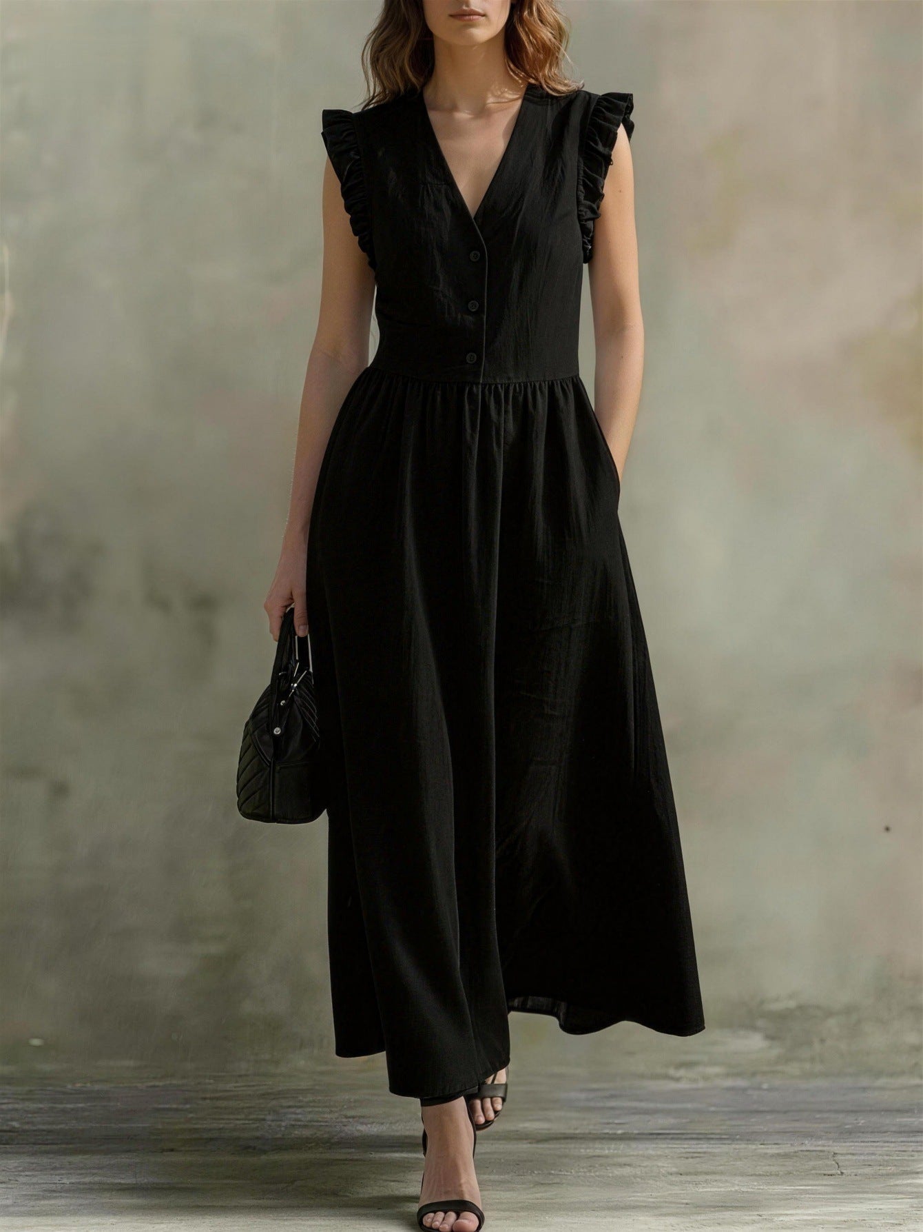 Casual Fashionable Elegant V-Neck Dress With Pockets 