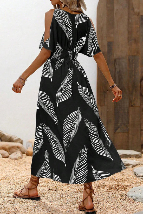 Women’s Off-Shoulder Cross V-Neck Maxi Dress CJ US