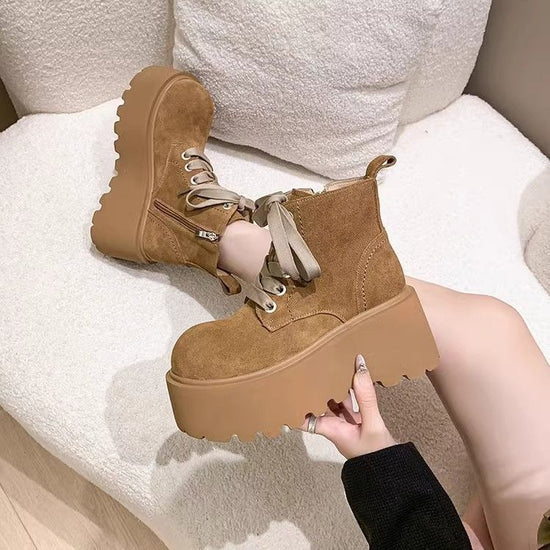 Stylish Chunky-soled Vintage Lace-up Versatile Boots For Women 