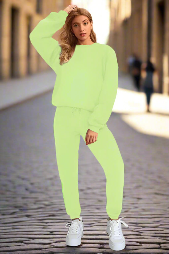👚 Women's Solid Color Round Neck Pullover Sweatshirt & Pants Set FitiqueFit