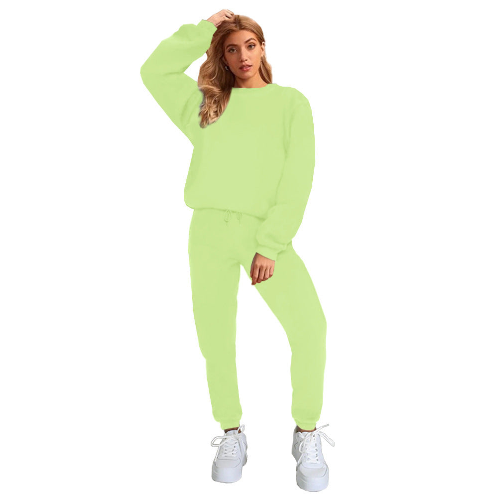 👚 Women's Solid Color Round Neck Pullover Sweatshirt & Pants Set FitiqueFit