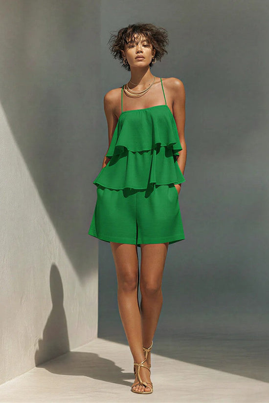 Multi-layer Ruffle Loose Camisole And Shorts Set 