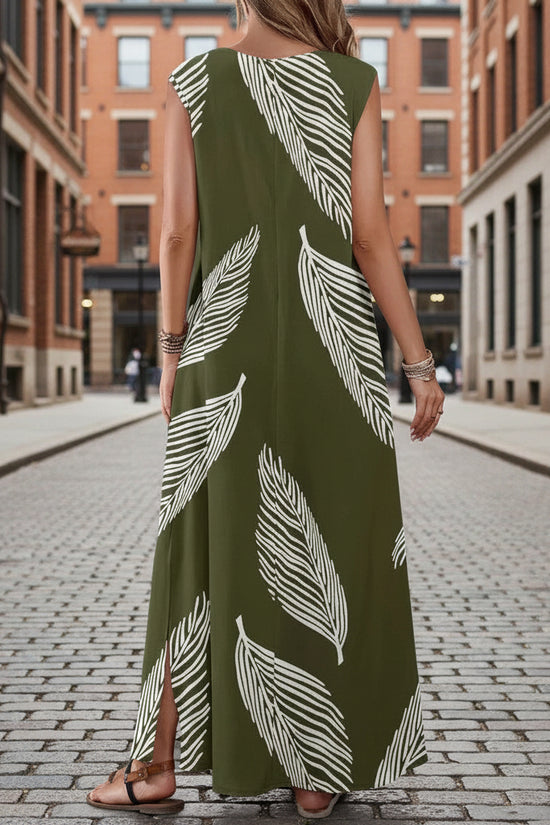 Summer Vacation Style Casual Printed V-Neck Dress 