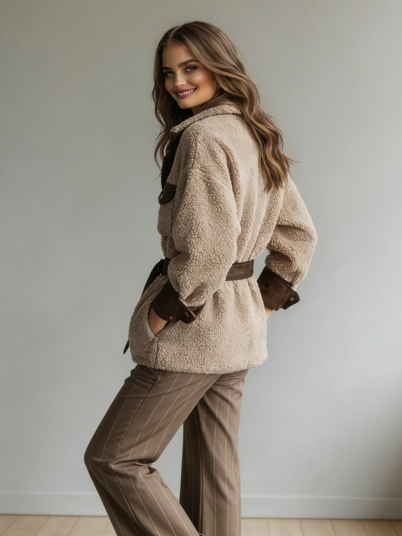 Women’s Vintage PU Leather Jacket – Lamb Fur Lined Autumn Winter Coat - FitiqueFit