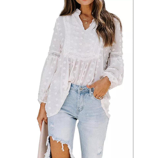 Women’s Long‑Sleeve V‑Neck Business Casual Blouse CJ US