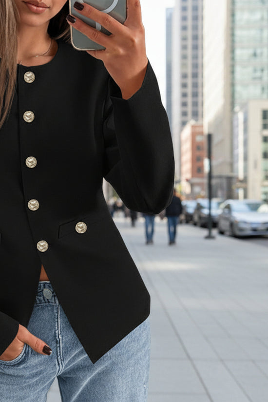 Round Neck Long Sleeve Button Cardigan 