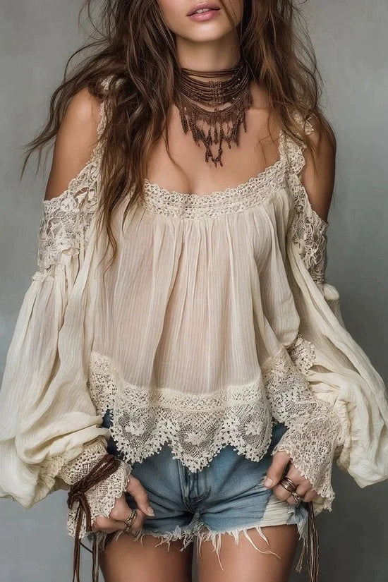 Strap-layered Ruffle-detail Womens Blouse 