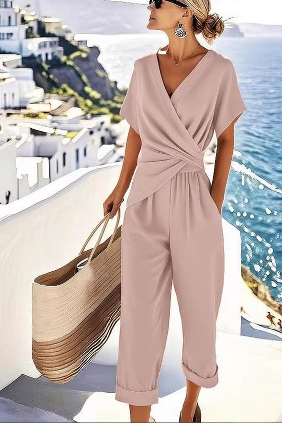 Women's Casual Fashion Solid Color Irregular Short-Sleeve Set 