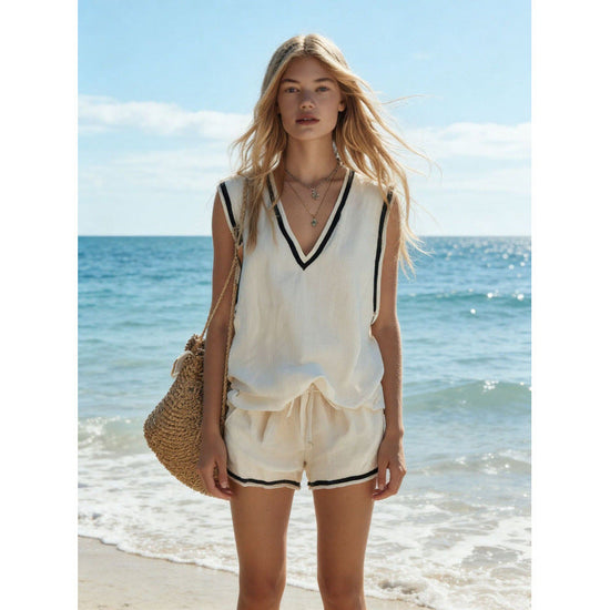 Women's V-neck Vest And Shorts Two-Piece Set 