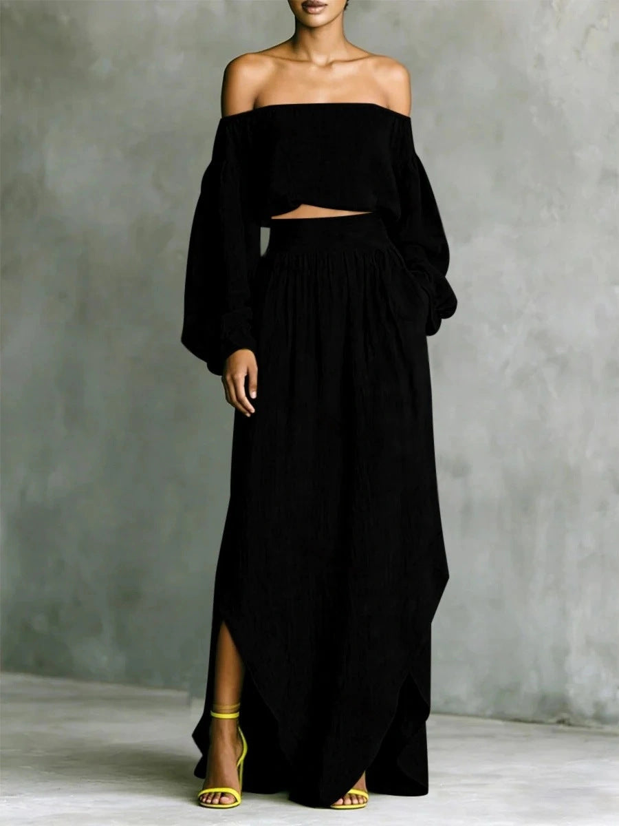 Casual Off-shoulder Top And An Asymmetrical Skirt Two Pieces 