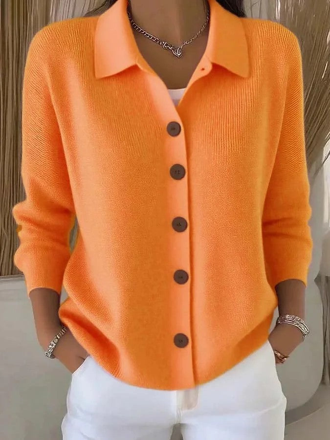 Button-knitted Lapel Sweater Cardigan Coat For Women 