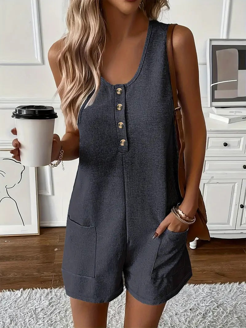 Casual Buttoned-pocket Vest Jumpsuit 