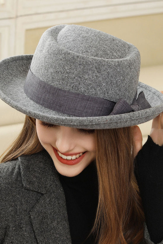 Vintage Bow British Retro Flat Top Hat for Women 